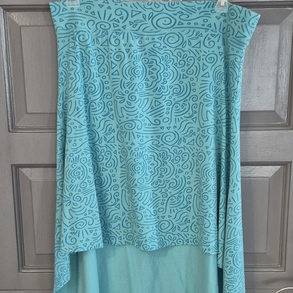 Soul Flower Organic Cotton Turquoise Patterned Skirt With Low-high Hem Size XL